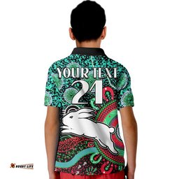 Custom Personalised Rabbitohs Rugby Kid Polo Shirt Aboriginal Dots