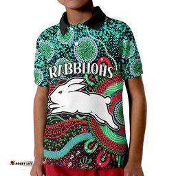 Custom Personalised Rabbitohs Rugby Kid Polo Shirt Aboriginal Dots
