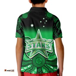 Stars Cricket Polo Shirt KID Melbourne Team Green Gradient Aboriginal Art