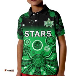Stars Cricket Polo Shirt KID Melbourne Team Green Gradient Aboriginal Art