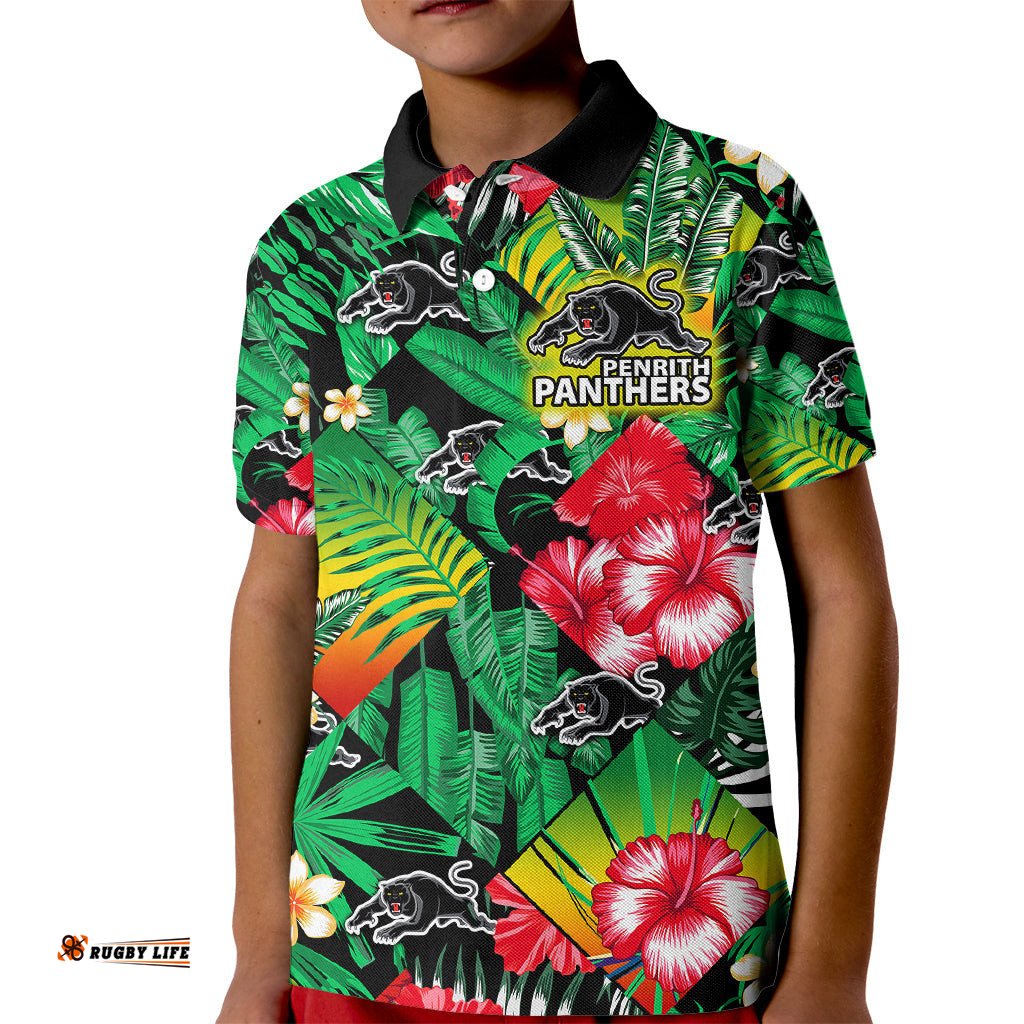 Custom Personalised Panthers Rugby Kid Polo Shirt Fashion Tropical Jungle Flowers