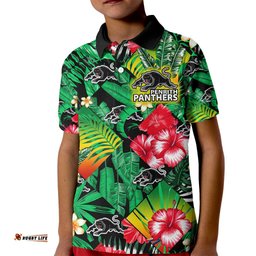 Custom Personalised Panthers Rugby Kid Polo Shirt Fashion Tropical Jungle Flowers