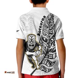 New Zealand Silver Fern Rugby Polo Shirt KID All Black Maori Version White