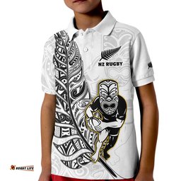 New Zealand Silver Fern Rugby Polo Shirt KID All Black Maori Version White