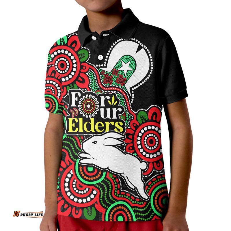 Rabbitohs Rugby Kid Polo Shirt NAIDOC Torres Strait For Our Elders