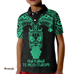 Personalised New Zealand Te Reo Maori Kid Polo Shirt Kia Kaha Maori Language Week Green Style