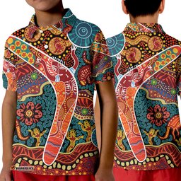 Aboriginal Boomerang Polo Shirt KID Indigenous