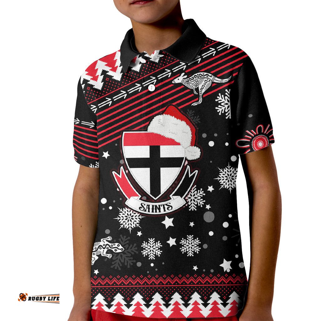 Custom St Kilda Saints Football Kid Polo Shirt Christmas Vibe-