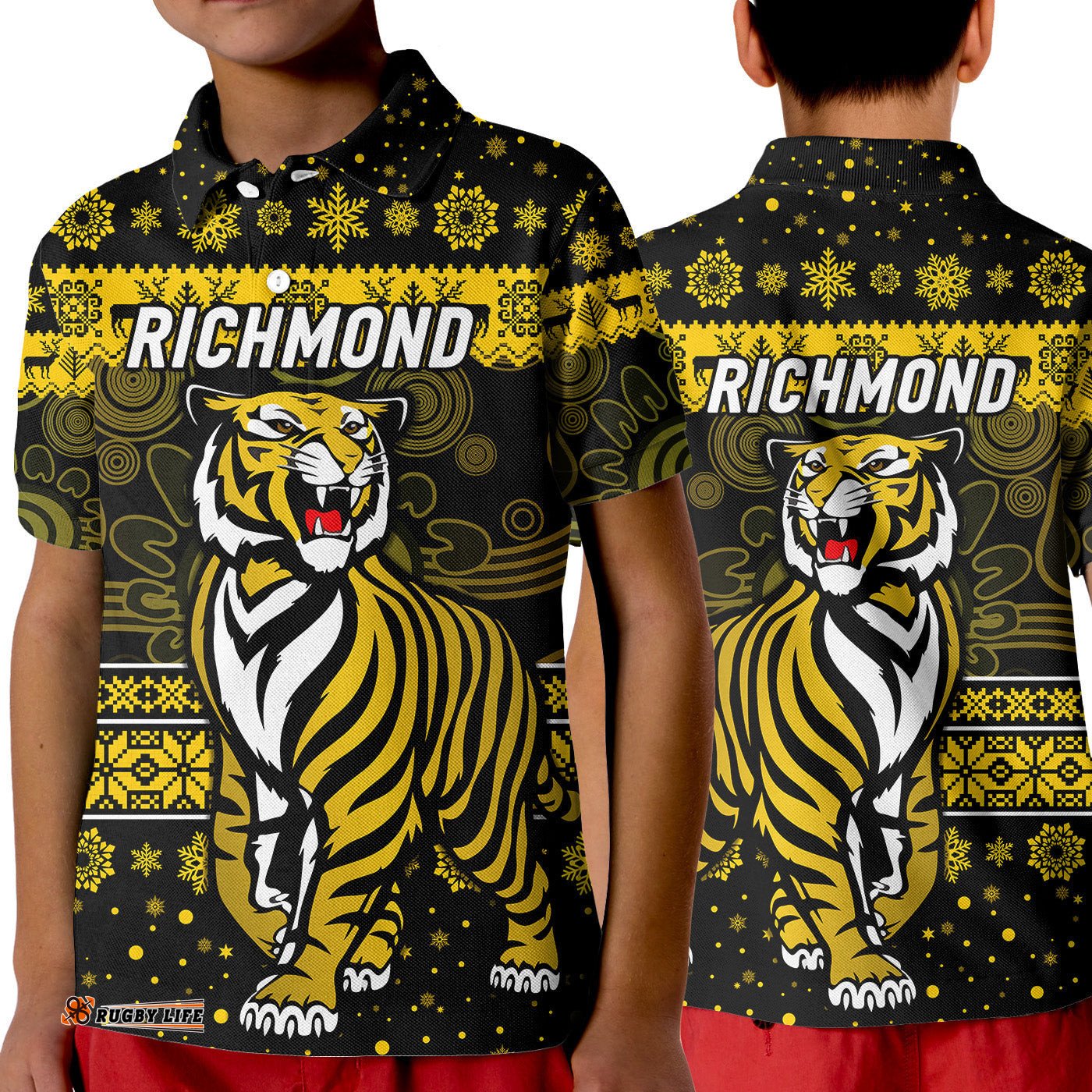 Richmond Tigers Polo Shirt KID Christmas Simple Style- Black