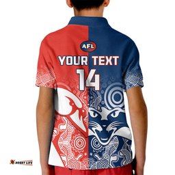 Personalised Swans And Cats Football Kid Polo Shirt Sydney Mix Geelong Indigenous