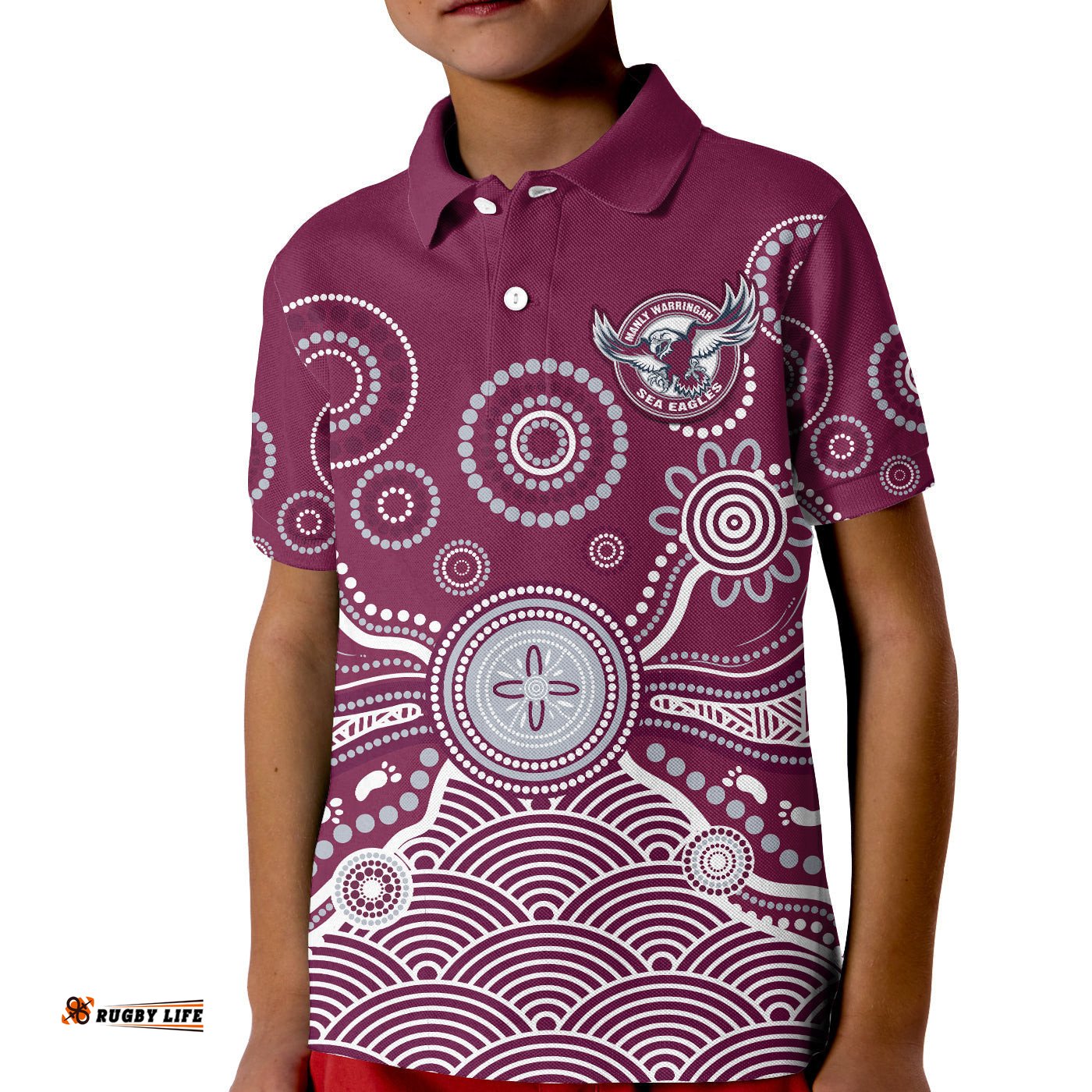Sea Eagles Polo Shirt KID Manly Warringah 1946 Indigenous Painting