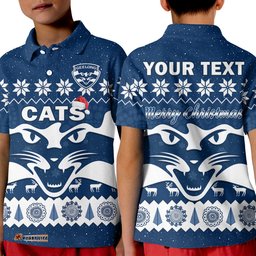 Custom Personalised Cats Football Christmas Polo Shirt KID Geelong Aboriginal Painting