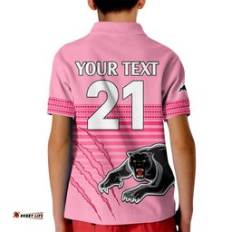 Custom Text And Number Penrith Panthers Rugby Kid Polo Shirt Authentic Permiers Pink Version-