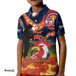 Roosters Rugby ANZACPolo Shirt KID Dots Poppy Mix Camouflage Lest We Forget