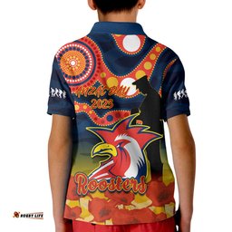 Roosters Rugby ANZACPolo Shirt KID Dots Poppy Mix Camouflage Lest We Forget