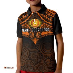Perth Scorchers Cricket Kid Polo ShirtUnique Indigenous Art Mix Polynesian Pattern