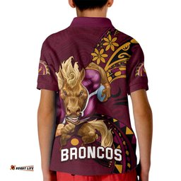 NRL Broncos Premiers Kid Polo Shirt Mascot with Polynesian Pattern Version-