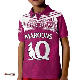 Queensland Maroon Rugby Kid Polo Shirt Origin Queensland Sporty Style