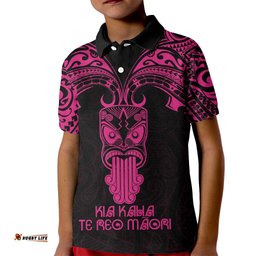 Personalised New Zealand Te Reo Maori Kid Polo Shirt Kia Kaha Maori Language Week Pink Style