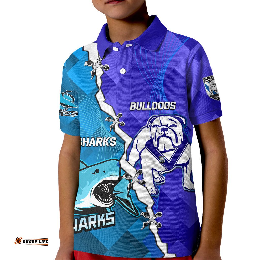 Perspnalised Sharks And Bulldogs Rugby Kid Polo Shirt Sporty Style