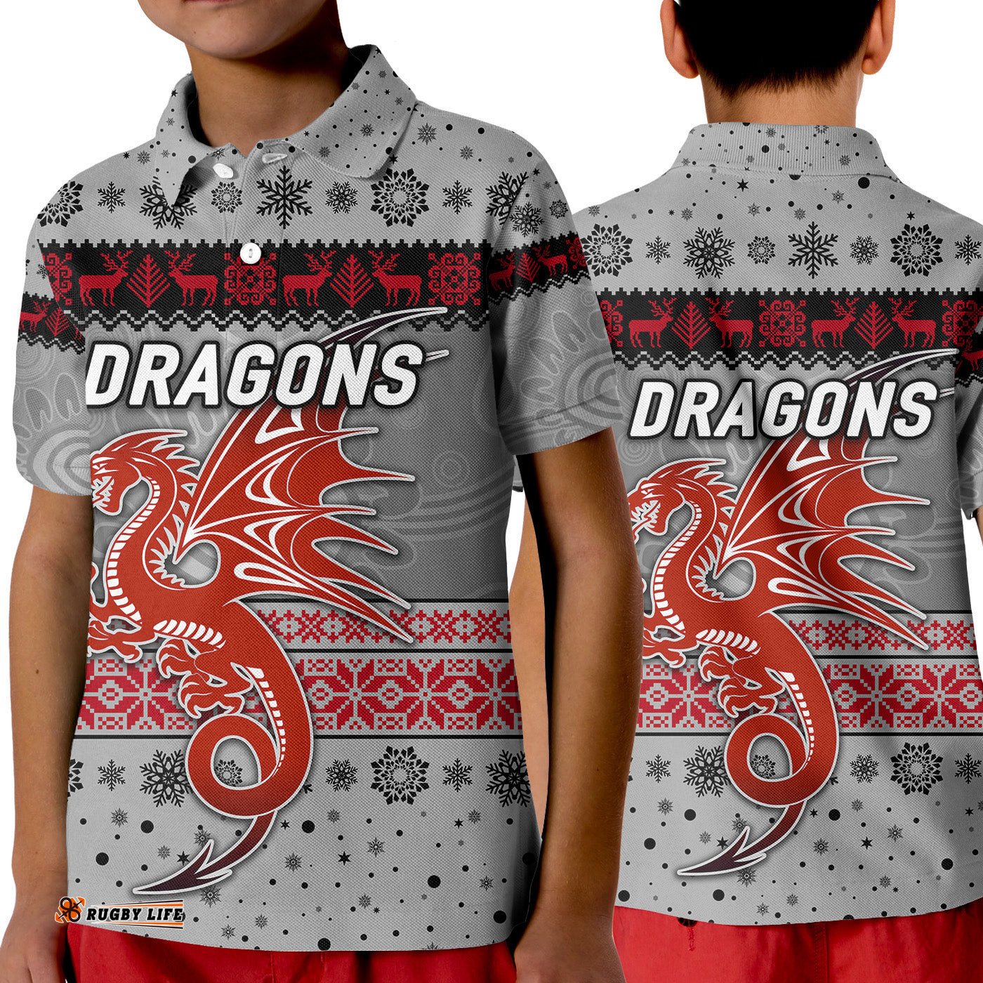 St. George Illawarra Dragons Polo Shirt KID Christmas Simple Style - Grey