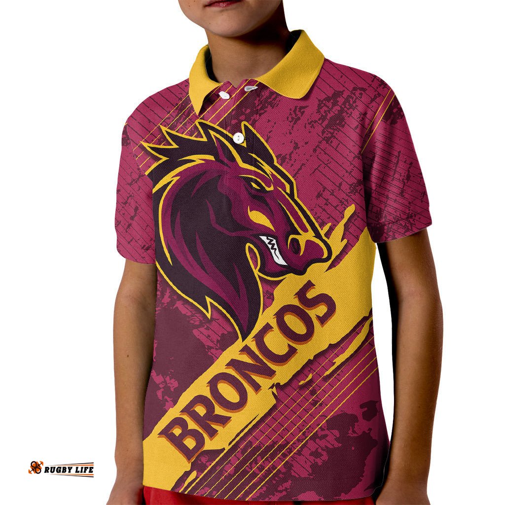 Custom Brisbane Broncos Kid Polo Shirt NRL Angry Broncos