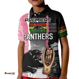 Personalised Panther Rugby NRL Premiers Kid Polo Shirt Panther Pride Black & Pink Aboriginal Mix Art