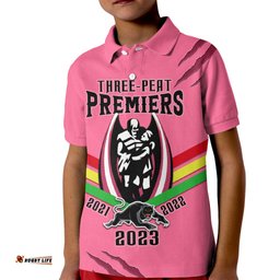 Personalised NRL Panthers Kid Polo Shirt PremiersThree Peat Proud Of Our Boys Pink