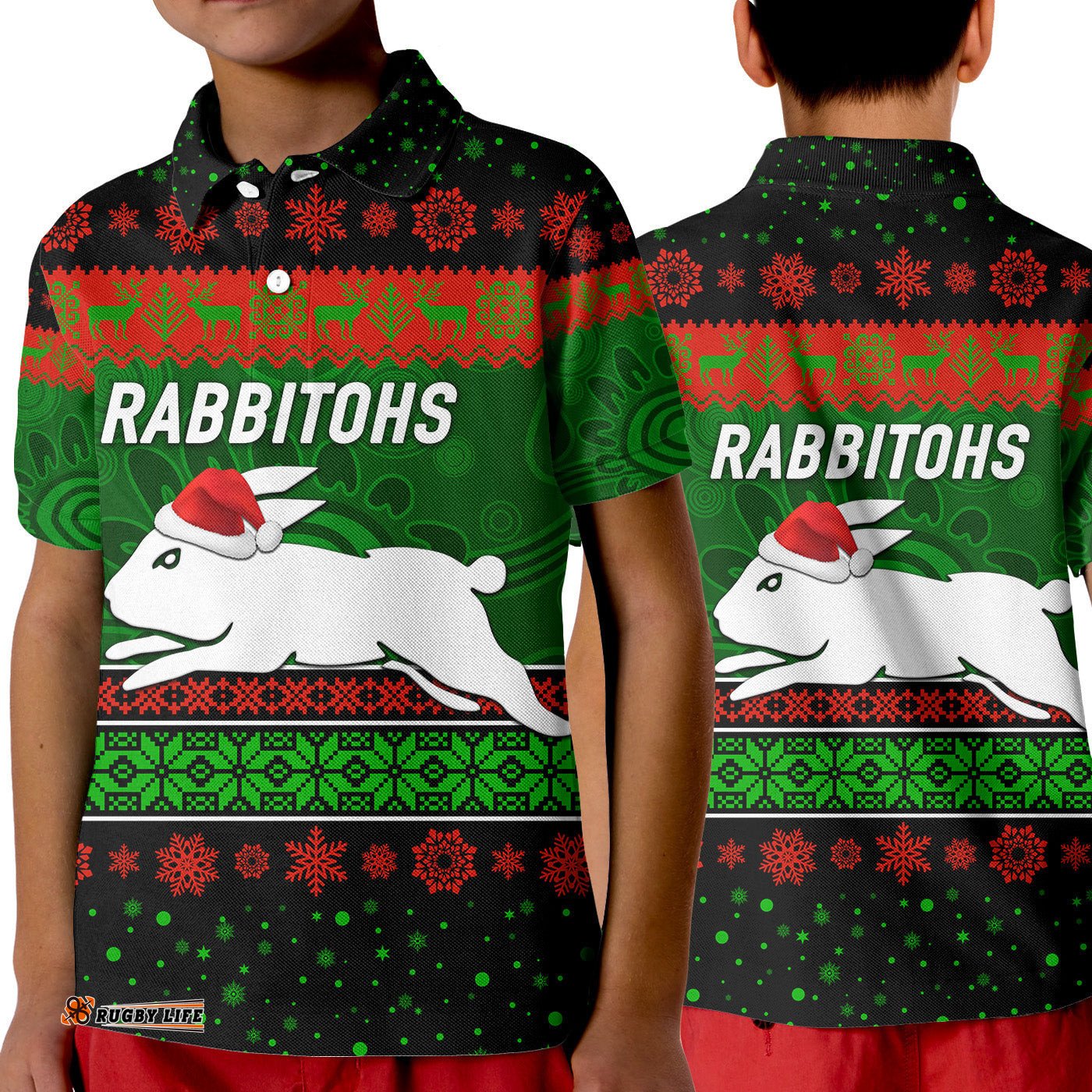 South Sydney Rabbitohs Polo Shirt KID Christmas Simple Style - Black