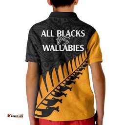 Australia Wallabies and Aotearoa Rugby Kid Polo Shirt Kangaroo Black Fern Maori Gold Vibe
