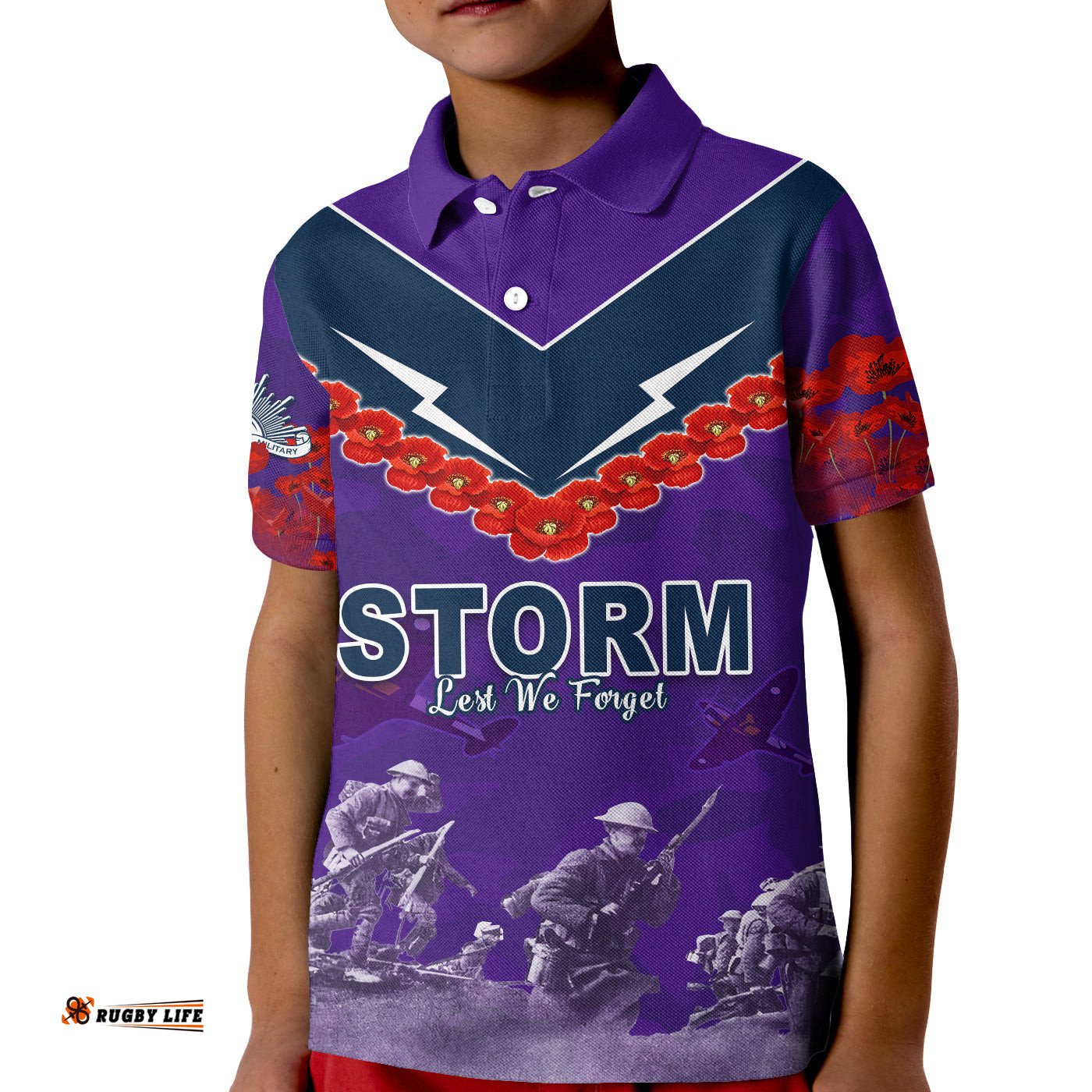 Storm Anzac Day Polo Shirt KID Australian Soldiers Remember Them