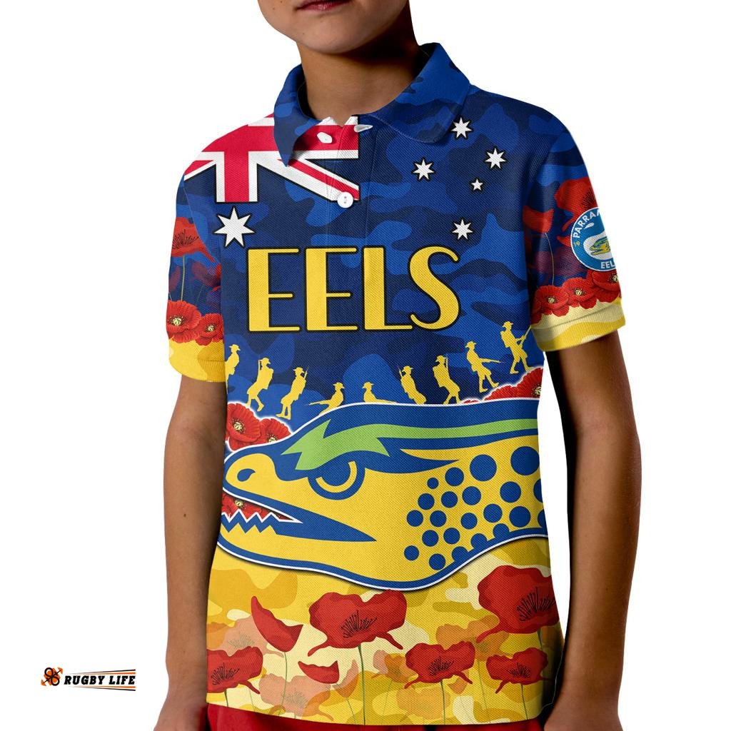 Eels Rugby ANZAC Kid Polo Shirt Lest We Forget