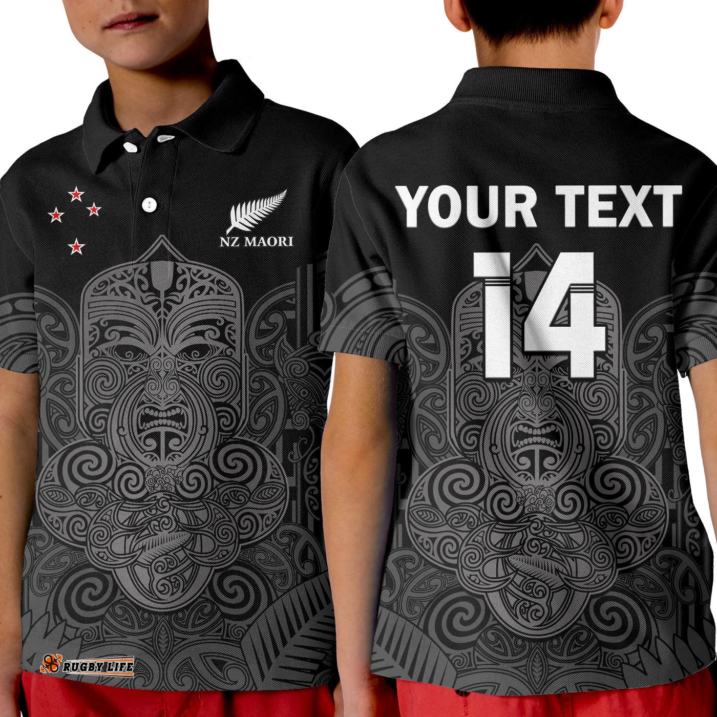 Custom Text And Number New Zealand Tiki Rugby Polo Shirt KID NZ Maori Koru Pattern Ver.01