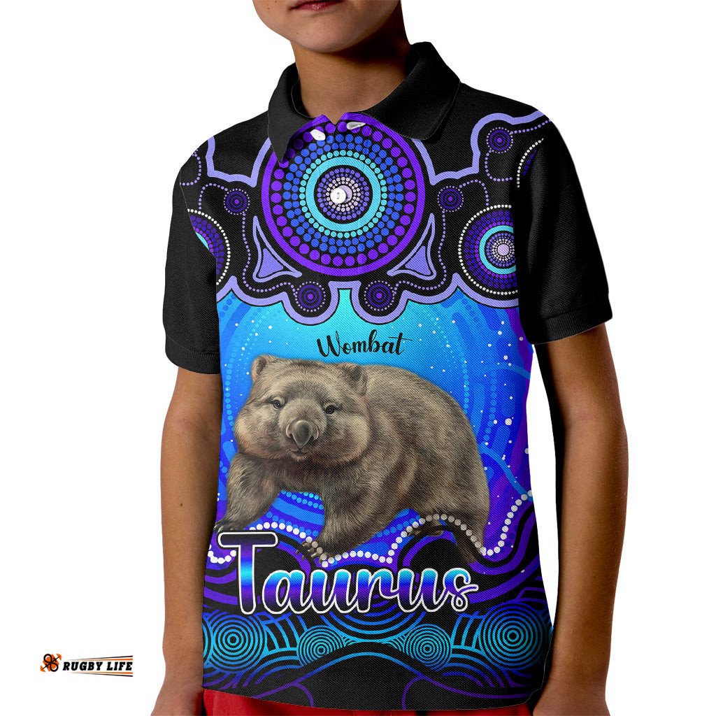 Personalised Australia Taurus Wombat Zodiac Kid Polo Shirt Auz Astrology Aboriginal - Blue