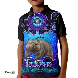 Personalised Australia Taurus Wombat Zodiac Kid Polo Shirt Auz Astrology Aboriginal - Blue