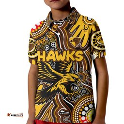 Personalised NAIDOC Week 2024 Hawthorn Hawks Kid Polo Shirt Australian Aboriginal Hand Painting