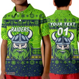 Custom Personalised Canberra Raiders Polo Shirt KID Christmas Simple Style - Navy Green