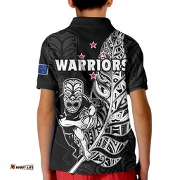 New Zealand Tiki Rugby Polo Shirt KID NZ Warriors Fern Maori Style