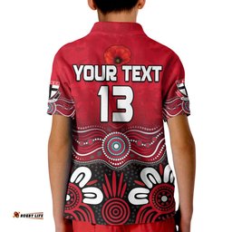 Custom Text and Number Saints AnzacPolo Shirt KID St Kilda Aboriginal Remember Them