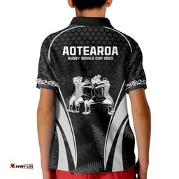New Zealand Aotearoa Rugby Kid Polo Shirt Haka Dance Mixed Silver Fern Sporty Style