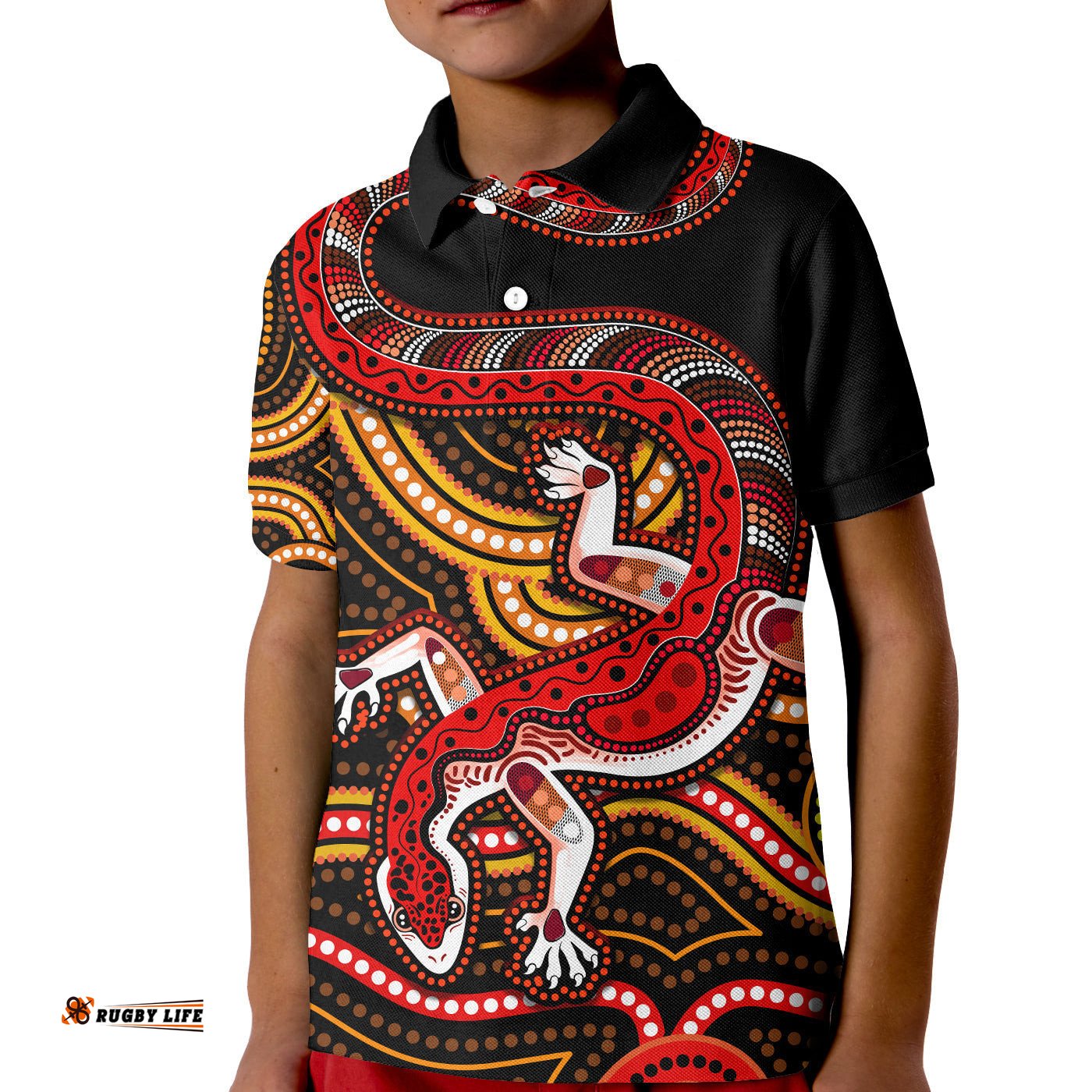 Custom Personalised Aboriginal Art Lizard Polo Shirt KID You Are Number One