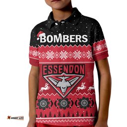 Essendon Football Polo Shirt KID Bombers Indigenous Merry Christmas