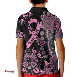 Personalised Aboriginal Ribbons Kid Polo Shirt Beautiful Butterflies Breast Cancer Awareness