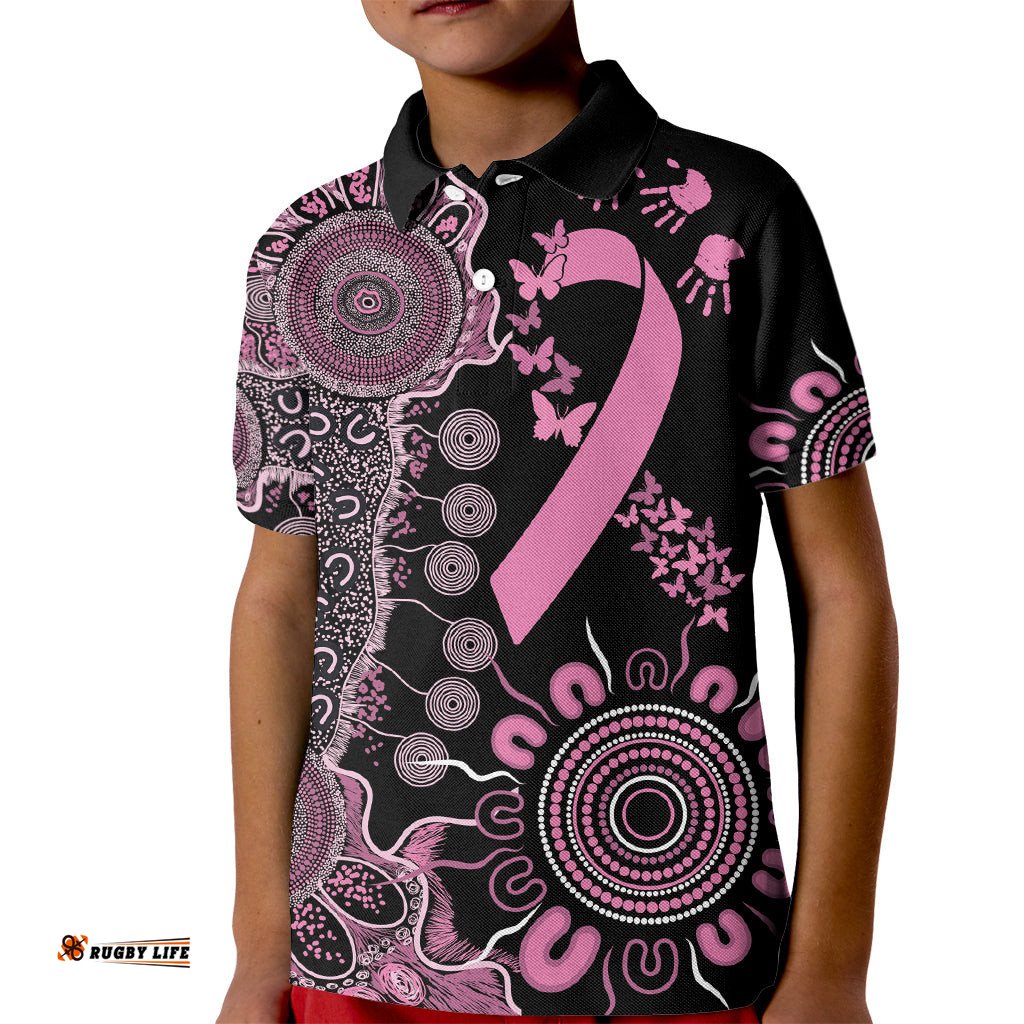 Personalised Aboriginal Ribbons Kid Polo Shirt Beautiful Butterflies Breast Cancer Awareness