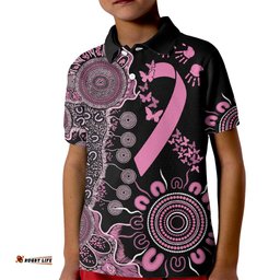 Personalised Aboriginal Ribbons Kid Polo Shirt Beautiful Butterflies Breast Cancer Awareness