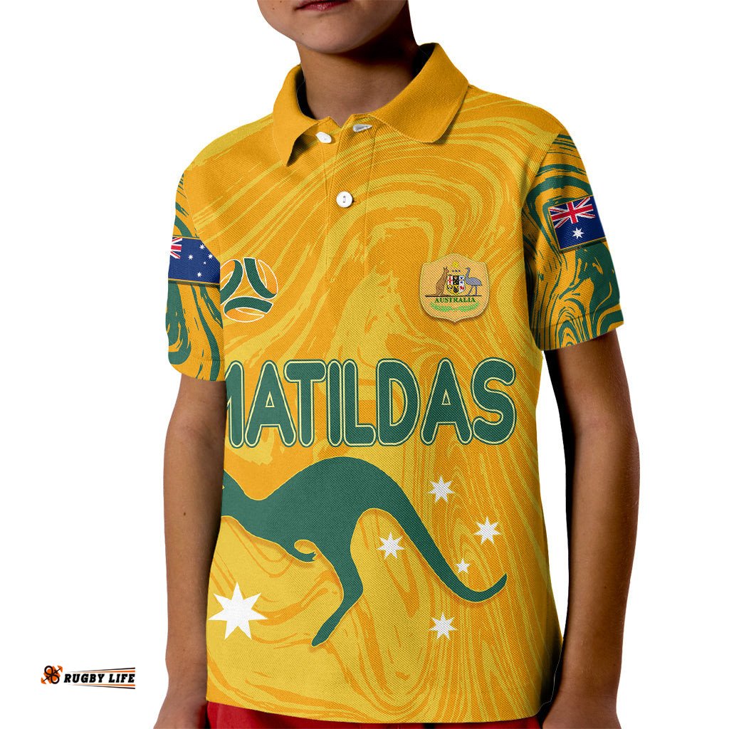 Personalised Aussie Matildas Kid Polo ShirtWomen World Cup Marble Patterns