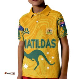 Personalised Aussie Matildas Kid Polo ShirtWomen World Cup Marble Patterns