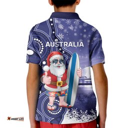 Christmas In July Australia Kid Polo Shirt Santa Surfboard Sydney Opera House - Blue