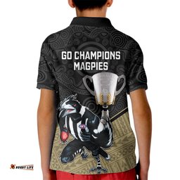 Collingwood Football Kid Polo Shirt Magpies Go ChampionsPolynesian Indigenous Art
