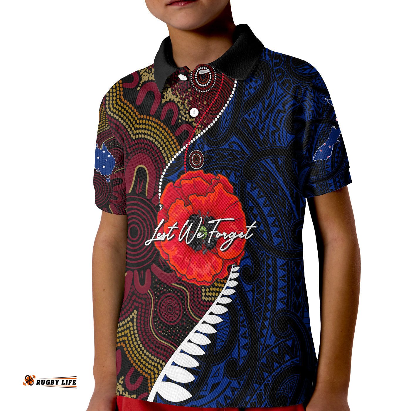 Custom Personalised Aboriginal Mix Maori Anzac Day KID Polo Shirt Lest We Forget